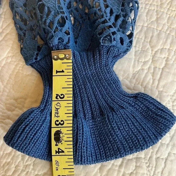 Knit Lacy Crochet Cable Sweater Womens Large Long Sleeves Blue Cottage Core Boho - Picture 15 of 16